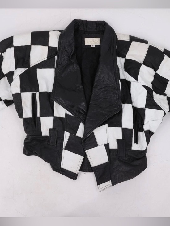 Cache Jackets & Blazers - Cache Black & White Checkerboard Leather Jacket - Women's